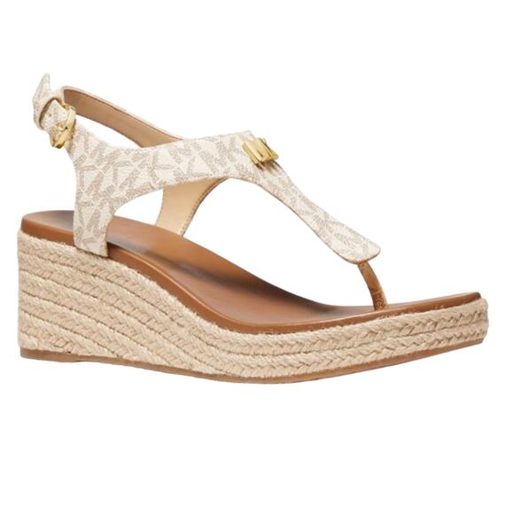 Michael Kors Women's Laney Thong Espadrille Wedge Sandals Cream Size 7 1/2 - Picture 1 of 3